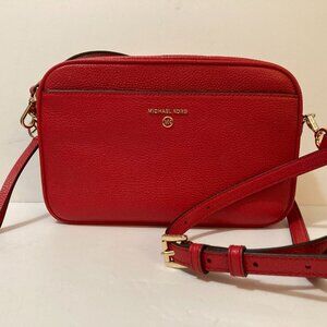 MICHAEL KORS Lg EW Camera Crossbody Bag Leather Bright Red